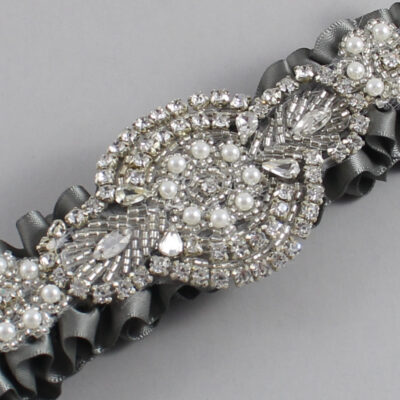 Metal Gray Wedding Garter / Solid Gray Wedding Garters / Charlotte # (017-017)-01-A06-Silver