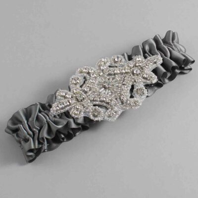 Metal Gray Wedding Garter / Solid Gray Wedding Garters / Heather # (017-017)-01-A07-Silver