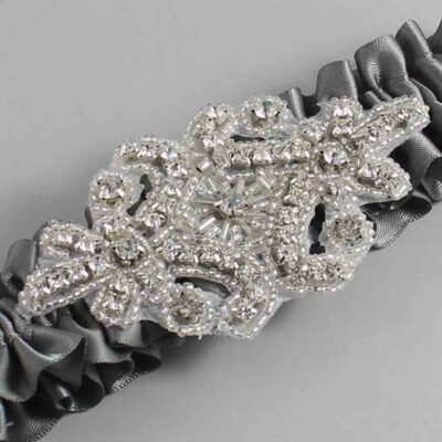 Metal Gray Wedding Garter / Solid Gray Wedding Garters / Heather # (017-017)-01-A07-Silver