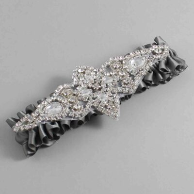 Metal Gray Wedding Garter / Solid Gray Wedding Garters / Lorine # (017-017)-01-A09-Silver