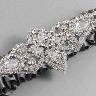 Metal Gray Wedding Garter / Solid Gray Wedding Garters / Lorine # (017-017)-01-A09-Silver