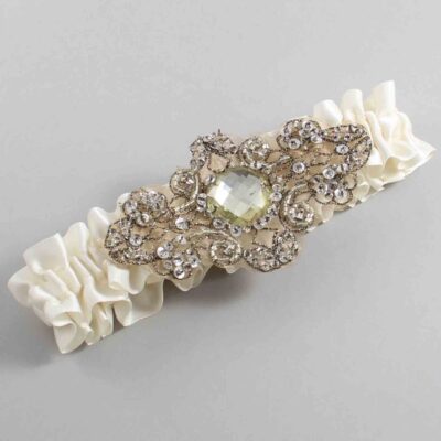 Old Lace Satin with Brown Wedding Garter / Ivory Wedding Garters / Bijou # (028-028)-01-A01-Antique