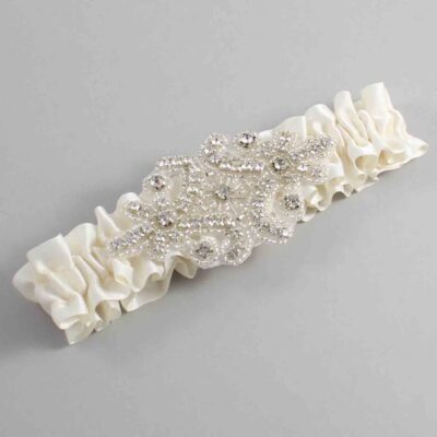 Old Lace Satin Wedding Garter / Solid Ivory Wedding Garters / Heather # (028-028)-01-A07-Silver