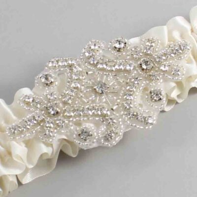 Old Lace Satin Wedding Garter / Solid Ivory Wedding Garters / Heather # (028-028)-01-A07-Silver