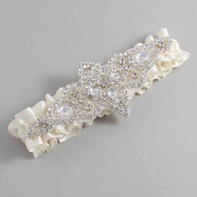 Old Lace Satin Wedding Garter / Solid Ivory Wedding Garters / Lorine # (028-028)-01-A09-Silver