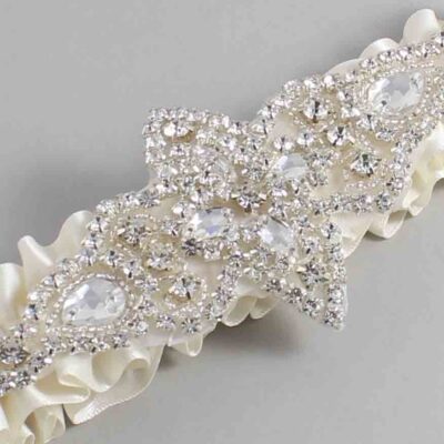 Old Lace Satin Wedding Garter / Solid Ivory Wedding Garters / Lorine # (028-028)-01-A09-Silver