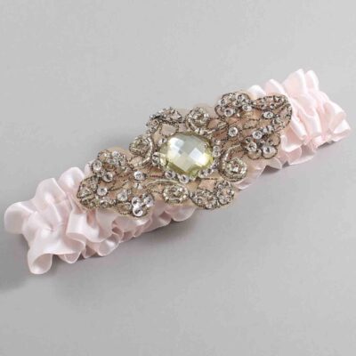 Sideshow Rose Satin with Brown Wedding Garter / Pink Wedding Garters / Bijou # (105-105)-01-A01-Antique