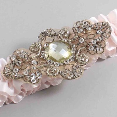 Sideshow Rose Satin with Brown Wedding Garter / Pink Wedding Garters / Bijou # (105-105)-01-A01-Antique