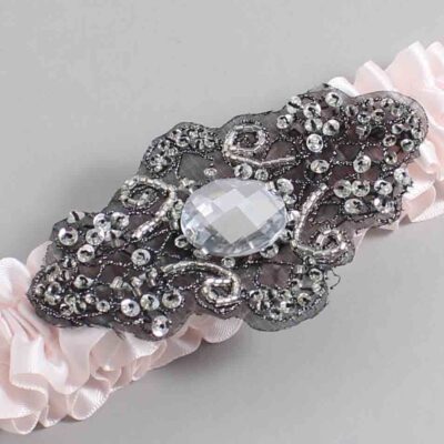 Sideshow Rose Satin with Black Wedding Garter / Pink Wedding Garters / Bijou # (105-105)-01-A02-Black