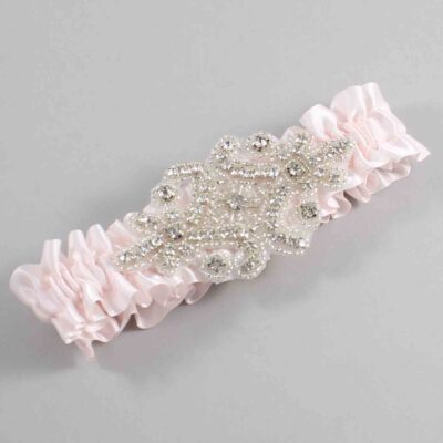 Sideshow Rose Satin Wedding Garter / Solid Pink Wedding Garters / Heather # (105-105)-01-A07-Silver