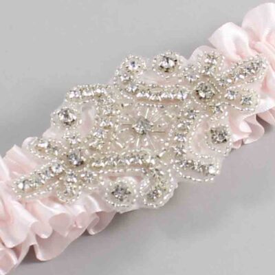 Sideshow Rose Satin Wedding Garter / Solid Pink Wedding Garters / Heather # (105-105)-01-A07-Silver