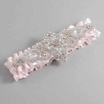 Sideshow Rose Satin Wedding Garter / Solid Pink Wedding Garters / Lorine # (105-105)-01-A09-Silver