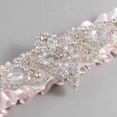 Sideshow Rose Satin Wedding Garter / Solid Pink Wedding Garters / Lorine # (105-105)-01-A09-Silver