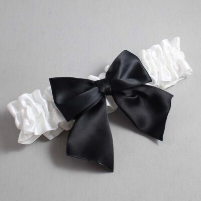 White Satin Wedding Garter / White and Black Wedding Garters / Wedding Garter / Custom Wedding Garter / Bridal Garter / Prom Garter / Linda Joyce Couture / Personalized Garter / Personalized Wedding Garter / Personalized Prom Garter