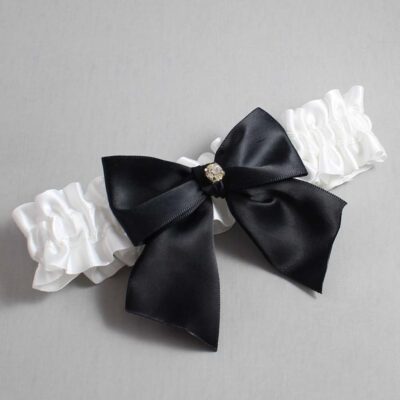 White Satin Wedding Garter / White and Black Wedding Garters / Wedding Garter / Custom Wedding Garter / Bridal Garter / Prom Garter / Linda Joyce Couture / Personalized Garter / Personalized Wedding Garter / Personalized Prom Garter