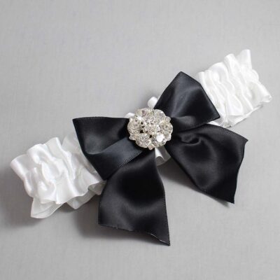 White Satin Wedding Garter / White and Black Wedding Garters / Wedding Garter / Custom Wedding Garter / Bridal Garter / Prom Garter / Linda Joyce Couture / Personalized Garter / Personalized Wedding Garter / Personalized Prom Garter