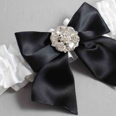 White Satin Wedding Garter / White and Black Wedding Garters / Wedding Garter / Custom Wedding Garter / Bridal Garter / Prom Garter / Linda Joyce Couture / Personalized Garter / Personalized Wedding Garter / Personalized Prom Garter