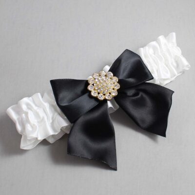 White Satin Wedding Garter / White and Black Wedding Garters / Wedding Garter / Custom Wedding Garter / Bridal Garter / Prom Garter / Linda Joyce Couture / Personalized Garter / Personalized Wedding Garter / Personalized Prom Garter