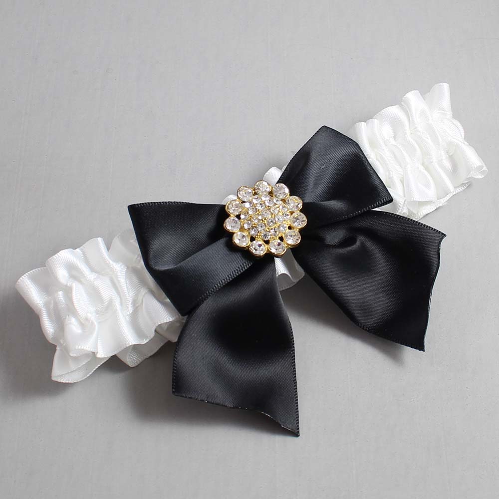 White Satin Wedding Garter / White and Black Wedding Garters / Wedding Garter / Custom Wedding Garter / Bridal Garter / Prom Garter / Linda Joyce Couture / Personalized Garter / Personalized Wedding Garter / Personalized Prom Garter