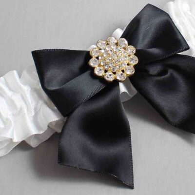 White Satin Wedding Garter / White and Black Wedding Garters / Wedding Garter / Custom Wedding Garter / Bridal Garter / Prom Garter / Linda Joyce Couture / Personalized Garter / Personalized Wedding Garter / Personalized Prom Garter