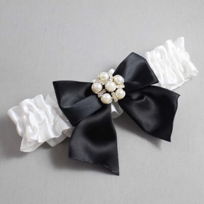 White Satin Wedding Garter / White and Black Wedding Garters / Wedding Garter / Custom Wedding Garter / Bridal Garter / Prom Garter / Linda Joyce Couture / Personalized Garter / Personalized Wedding Garter / Personalized Prom Garter