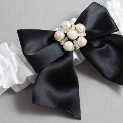White Satin Wedding Garter / White and Black Wedding Garters / Wedding Garter / Custom Wedding Garter / Bridal Garter / Prom Garter / Linda Joyce Couture / Personalized Garter / Personalized Wedding Garter / Personalized Prom Garter