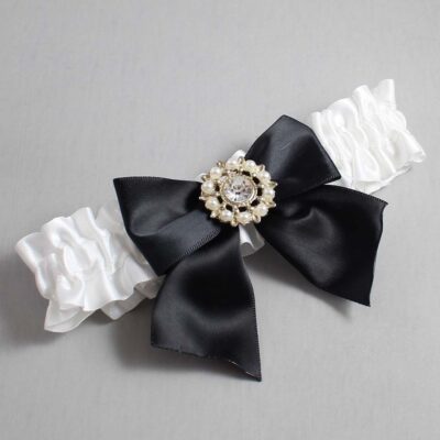 White Satin Wedding Garter / White and Black Wedding Garters / Wedding Garter / Custom Wedding Garter / Bridal Garter / Prom Garter / Linda Joyce Couture / Personalized Garter / Personalized Wedding Garter / Personalized Prom Garter