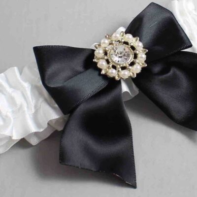 White Satin Wedding Garter / White and Black Wedding Garters / Wedding Garter / Custom Wedding Garter / Bridal Garter / Prom Garter / Linda Joyce Couture / Personalized Garter / Personalized Wedding Garter / Personalized Prom Garter