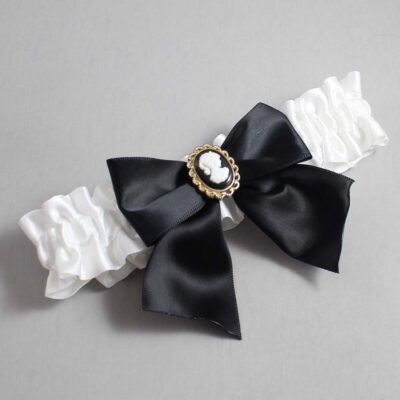 White Satin Wedding Garter / White and Black Wedding Garters / Wedding Garter / Custom Wedding Garter / Bridal Garter / Prom Garter / Linda Joyce Couture / Personalized Garter / Personalized Wedding Garter / Personalized Prom Garter