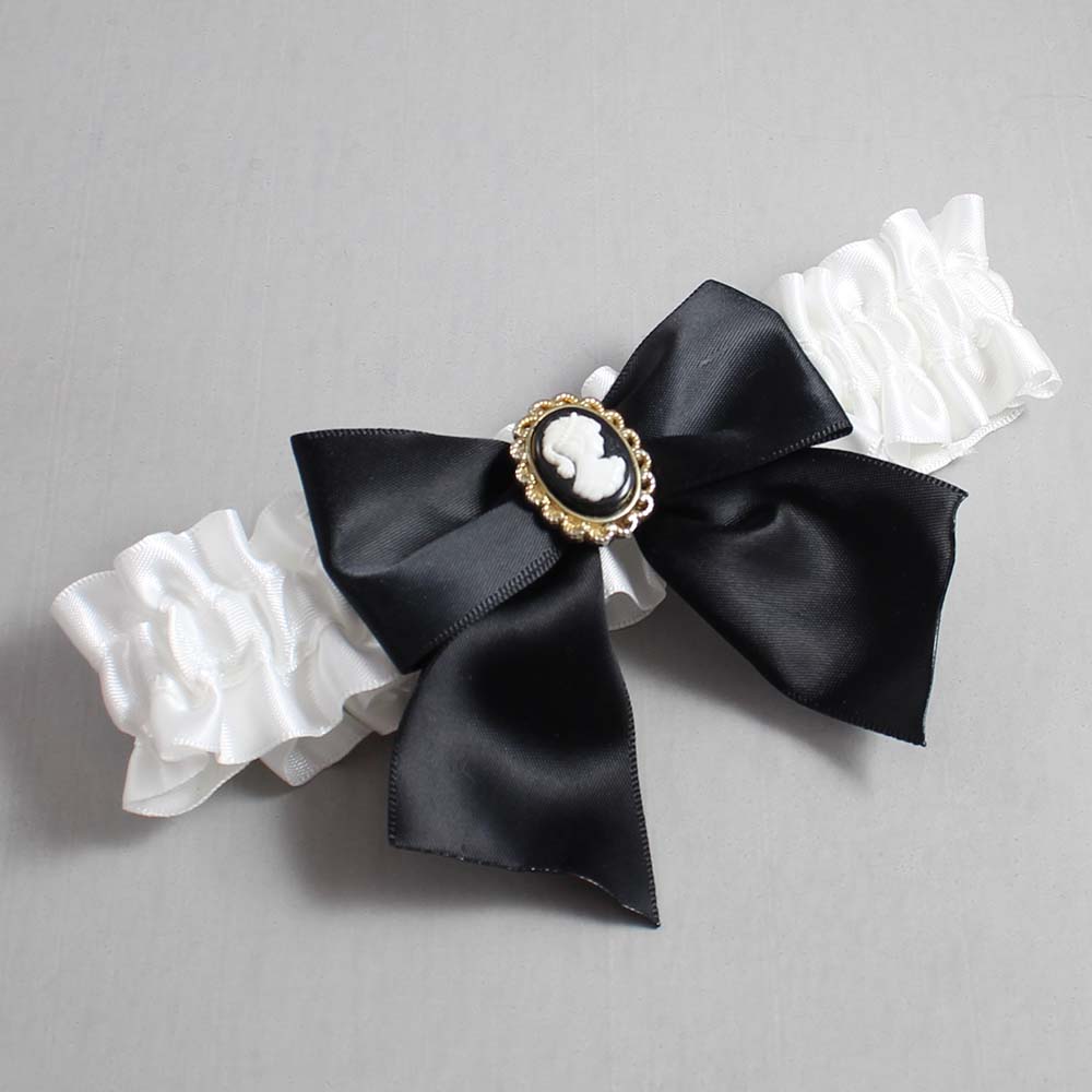 White Satin Wedding Garter / White and Black Wedding Garters / Wedding Garter / Custom Wedding Garter / Bridal Garter / Prom Garter / Linda Joyce Couture / Personalized Garter / Personalized Wedding Garter / Personalized Prom Garter