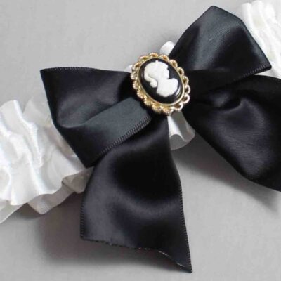 White Satin Wedding Garter / White and Black Wedding Garters / Wedding Garter / Custom Wedding Garter / Bridal Garter / Prom Garter / Linda Joyce Couture / Personalized Garter / Personalized Wedding Garter / Personalized Prom Garter