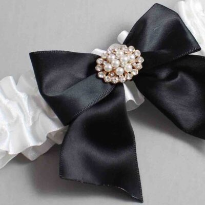 White Satin Wedding Garter / White and Black Wedding Garters / Wedding Garter / Custom Wedding Garter / Bridal Garter / Prom Garter / Linda Joyce Couture / Personalized Garter / Personalized Wedding Garter / Personalized Prom Garter