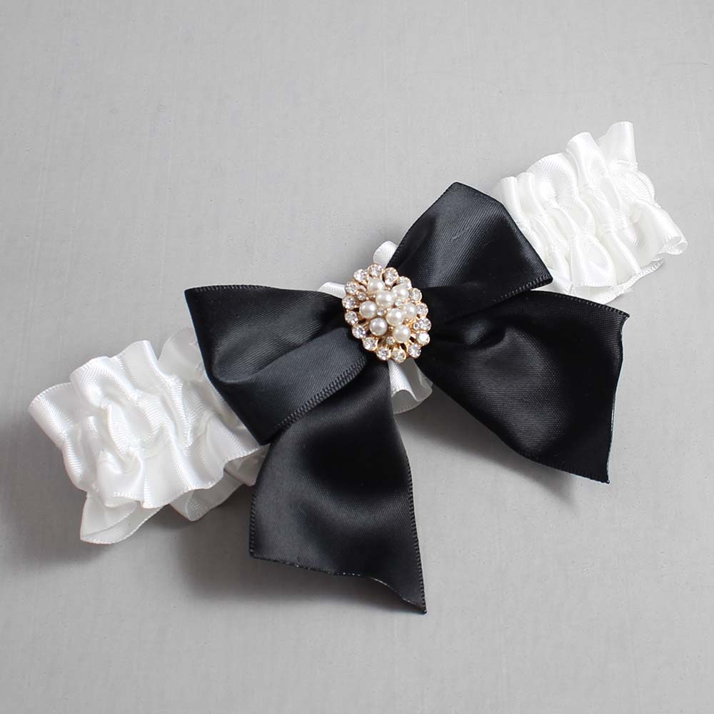 White Satin Wedding Garter / White and Black Wedding Garters / Wedding Garter / Custom Wedding Garter / Bridal Garter / Prom Garter / Linda Joyce Couture / Personalized Garter / Personalized Wedding Garter / Personalized Prom Garter