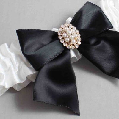 White Satin Wedding Garter / White and Black Wedding Garters / Wedding Garter / Custom Wedding Garter / Bridal Garter / Prom Garter / Linda Joyce Couture / Personalized Garter / Personalized Wedding Garter / Personalized Prom Garter