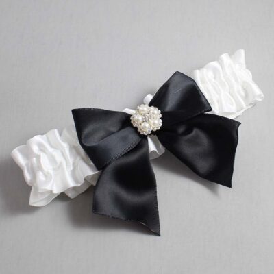 White Satin Wedding Garter / White and Black Wedding Garters / Wedding Garter / Custom Wedding Garter / Bridal Garter / Prom Garter / Linda Joyce Couture / Personalized Garter / Personalized Wedding Garter / Personalized Prom Garter