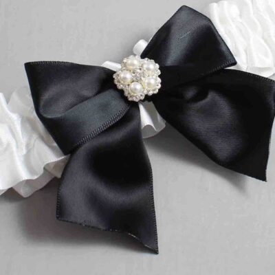 White Satin Wedding Garter / White and Black Wedding Garters / Wedding Garter / Custom Wedding Garter / Bridal Garter / Prom Garter / Linda Joyce Couture / Personalized Garter / Personalized Wedding Garter / Personalized Prom Garter