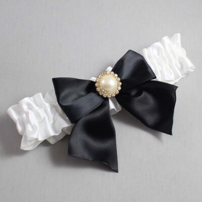 White Satin Wedding Garter / White and Black Wedding Garters / Wedding Garter / Custom Wedding Garter / Bridal Garter / Prom Garter / Linda Joyce Couture / Personalized Garter / Personalized Wedding Garter / Personalized Prom Garter