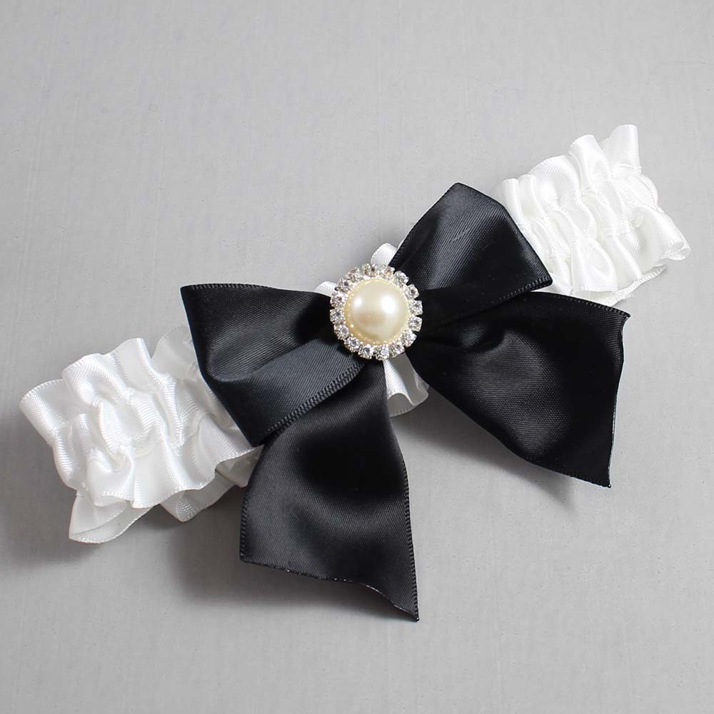 White Satin Wedding Garter / White and Black Wedding Garters / Wedding Garter / Custom Wedding Garter / Bridal Garter / Prom Garter / Linda Joyce Couture / Personalized Garter / Personalized Wedding Garter / Personalized Prom Garter