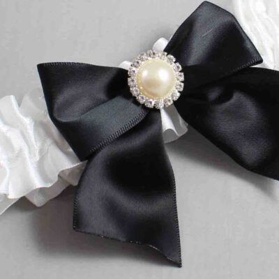 White Satin Wedding Garter / White and Black Wedding Garters / Wedding Garter / Custom Wedding Garter / Bridal Garter / Prom Garter / Linda Joyce Couture / Personalized Garter / Personalized Wedding Garter / Personalized Prom Garter