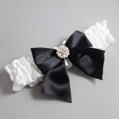 White Satin Wedding Garter / White and Black Wedding Garters / Wedding Garter / Custom Wedding Garter / Bridal Garter / Prom Garter / Linda Joyce Couture / Personalized Garter / Personalized Wedding Garter / Personalized Prom Garter