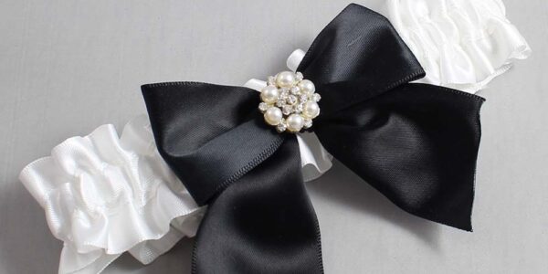 White Satin Wedding Garter / White and Black Wedding Garters / Wedding Garter / Custom Wedding Garter / Bridal Garter / Prom Garter / Linda Joyce Couture / Personalized Garter / Personalized Wedding Garter / Personalized Prom Garter