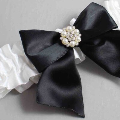 White Satin Wedding Garter / White and Black Wedding Garters / Wedding Garter / Custom Wedding Garter / Bridal Garter / Prom Garter / Linda Joyce Couture / Personalized Garter / Personalized Wedding Garter / Personalized Prom Garter