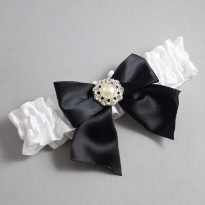 White Satin Wedding Garter / White and Black Wedding Garters / Wedding Garter / Custom Wedding Garter / Bridal Garter / Prom Garter / Linda Joyce Couture / Personalized Garter / Personalized Wedding Garter / Personalized Prom Garter