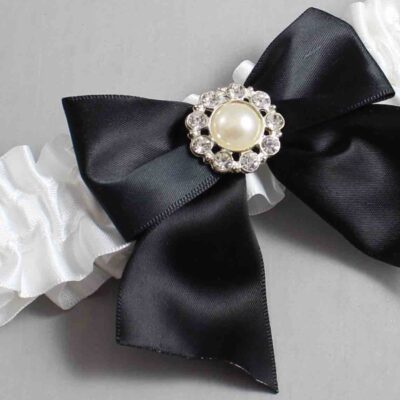 White Satin Wedding Garter / White and Black Wedding Garters / Wedding Garter / Custom Wedding Garter / Bridal Garter / Prom Garter / Linda Joyce Couture / Personalized Garter / Personalized Wedding Garter / Personalized Prom Garter