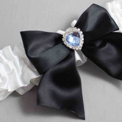 White Satin Wedding Garter / White and Black Wedding Garters / Wedding Garter / Custom Wedding Garter / Bridal Garter / Prom Garter / Linda Joyce Couture / Personalized Garter / Personalized Wedding Garter / Personalized Prom Garter