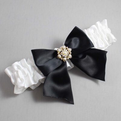 White Satin Wedding Garter / White and Black Wedding Garters / Wedding Garter / Custom Wedding Garter / Bridal Garter / Prom Garter / Linda Joyce Couture / Personalized Garter / Personalized Wedding Garter / Personalized Prom Garter