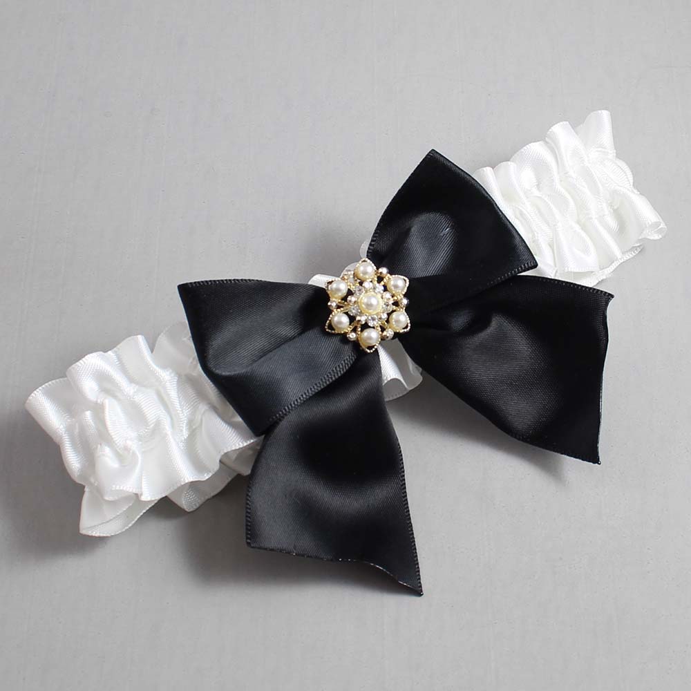 White Satin Wedding Garter / White and Black Wedding Garters / Wedding Garter / Custom Wedding Garter / Bridal Garter / Prom Garter / Linda Joyce Couture / Personalized Garter / Personalized Wedding Garter / Personalized Prom Garter