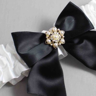 White Satin Wedding Garter / White and Black Wedding Garters / Wedding Garter / Custom Wedding Garter / Bridal Garter / Prom Garter / Linda Joyce Couture / Personalized Garter / Personalized Wedding Garter / Personalized Prom Garter