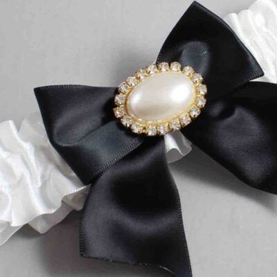 White Satin Wedding Garter / White and Black Wedding Garters / Wedding Garter / Custom Wedding Garter / Bridal Garter / Prom Garter / Linda Joyce Couture / Personalized Garter / Personalized Wedding Garter / Personalized Prom Garter