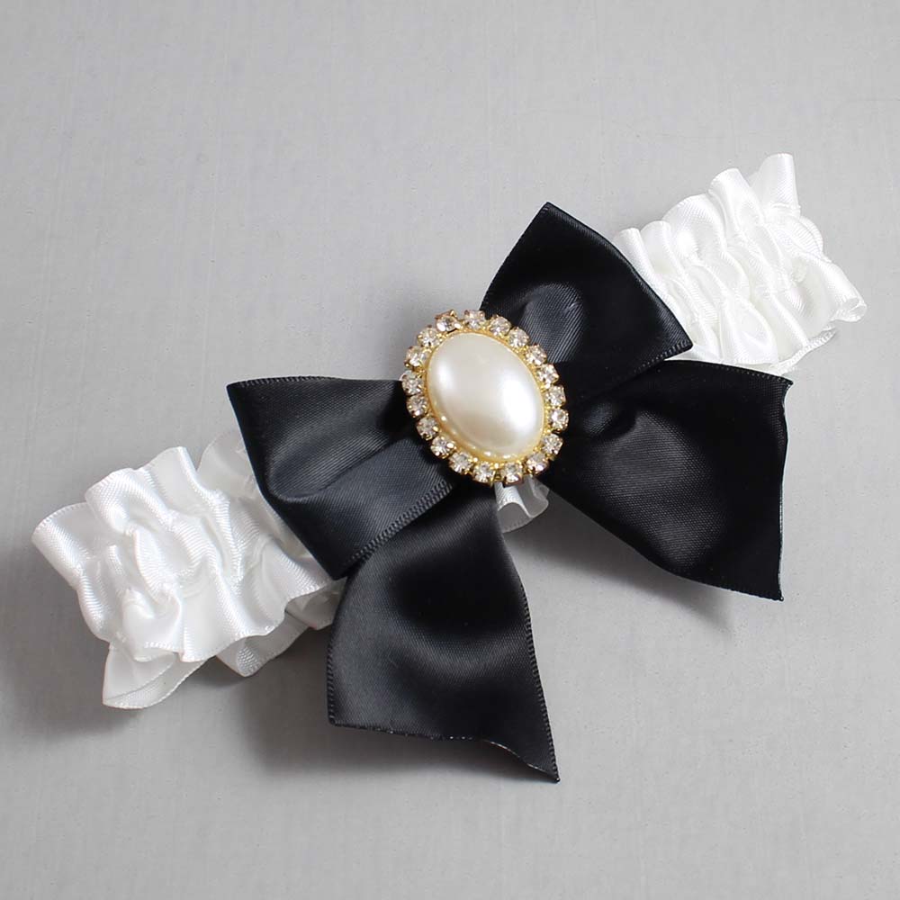 White Satin Wedding Garter / White and Black Wedding Garters / Wedding Garter / Custom Wedding Garter / Bridal Garter / Prom Garter / Linda Joyce Couture / Personalized Garter / Personalized Wedding Garter / Personalized Prom Garter